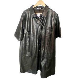 Black Faux Leather Button up Shirt Dress by DEX, sz 2X, NWT